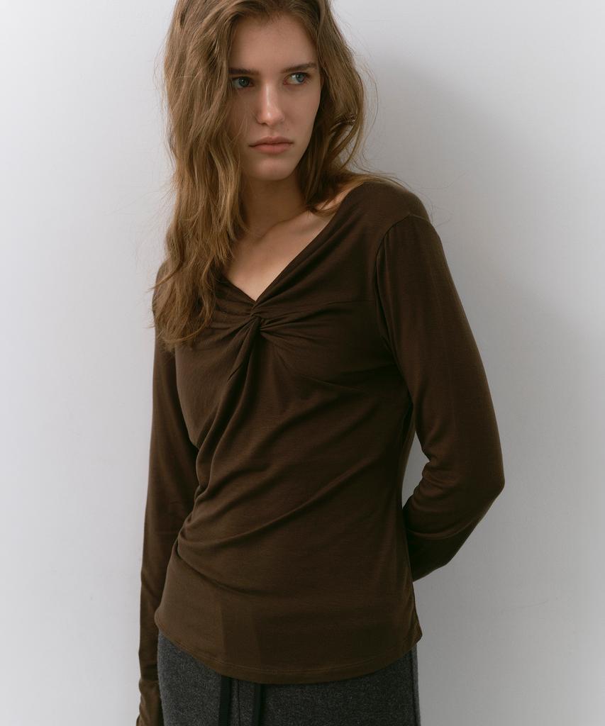 CACELE Soft Twist Long Sleeve T-Shirt, Brown