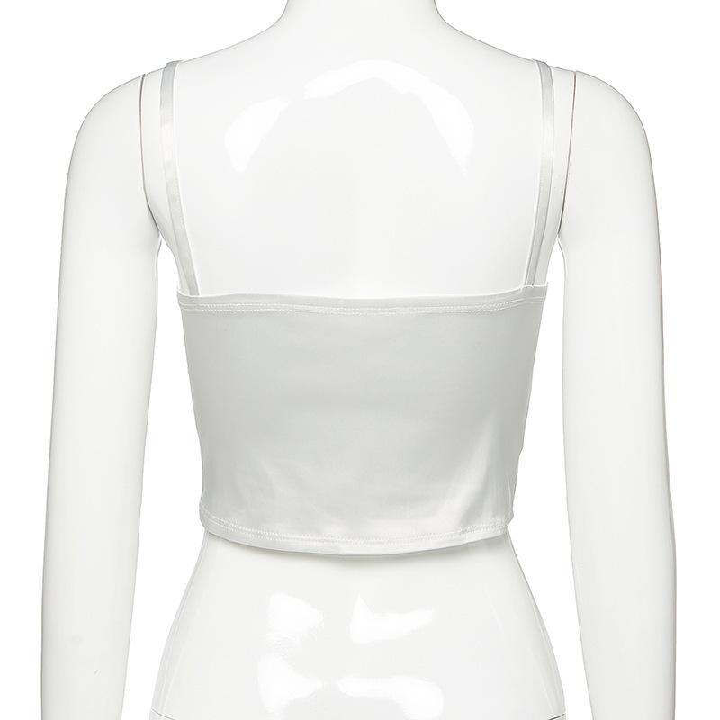 Evropské a americké letní jednobarevné tílko s výstřihem do V, bez zad, slim fit, odhalující břicho, sexy vesta pro ženy