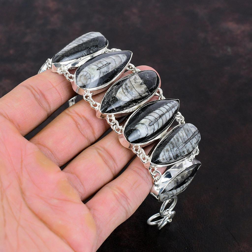 Orthoceras Fossil Bracelet Genuine Gemstone Jewelry 925 Sterling Silver Bracelet Adjustable Chain Bracelet Handmade Bracelet Engagement Gift