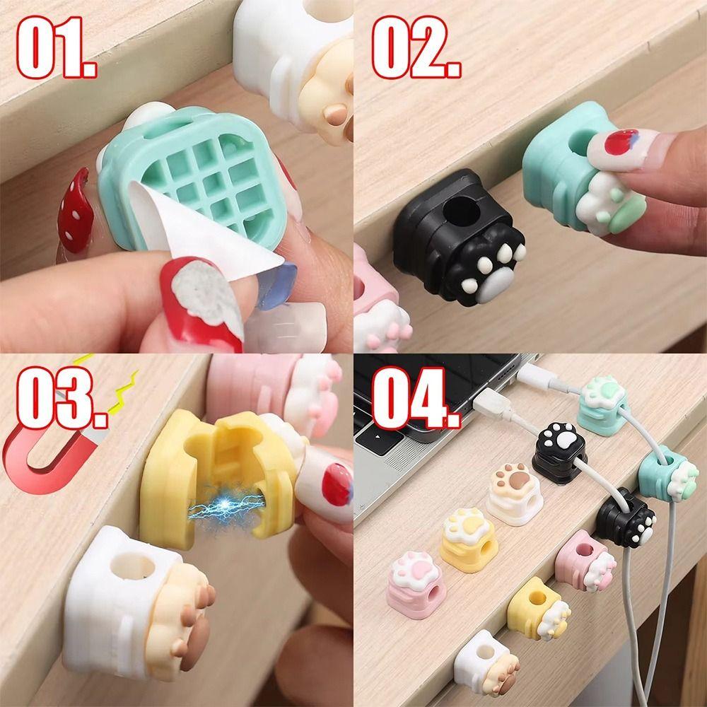5pcs 3D Cat Claw Charging Line Winder Magnetic Cable Holder Multi-functional Cable Clip Buckle