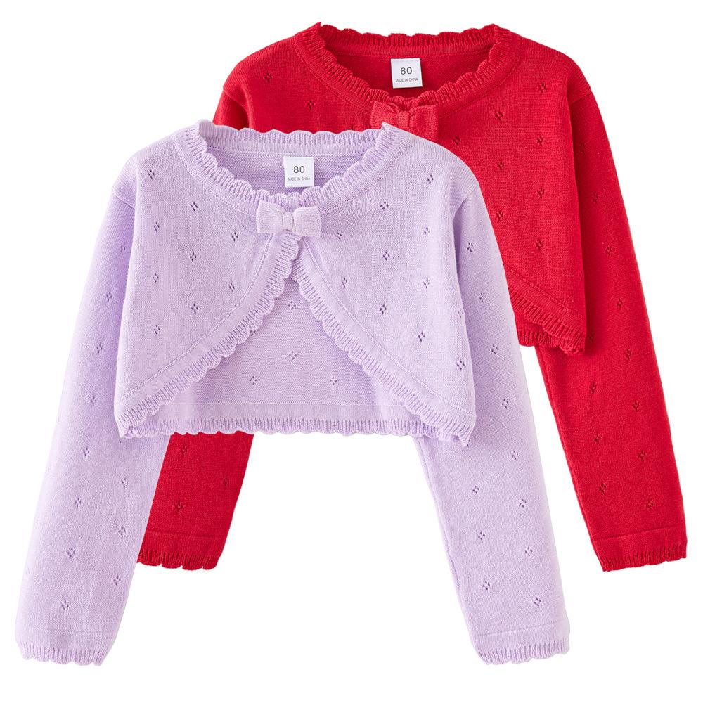 Bowknot Girls Knitted Cardigan Jacket Small and Medium Children's Sweater Thin Jacket