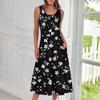 Women's Casual Fashion Floral Print Round Neck Sleeveless Midi Dress