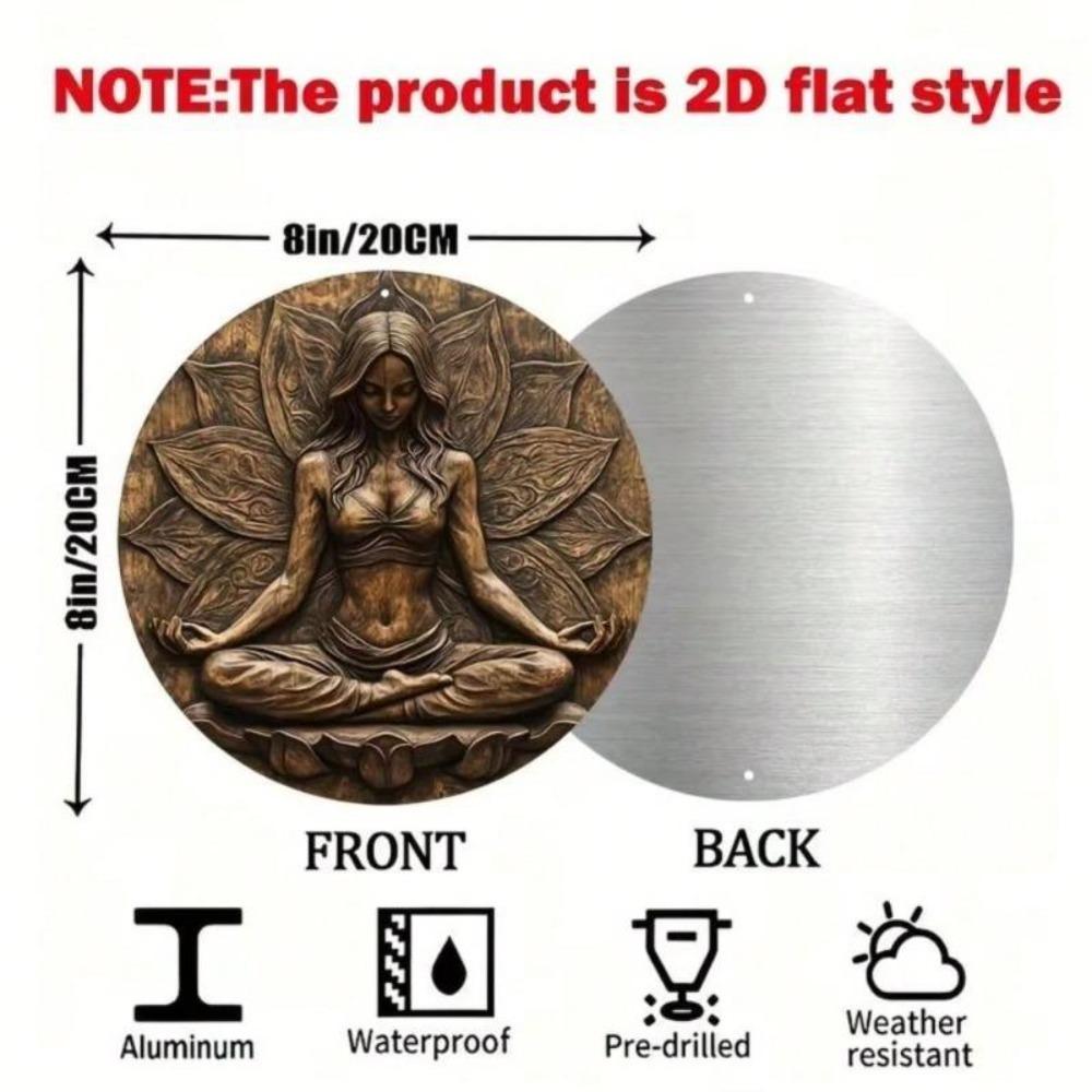 Vintage Yoga Theme Metal Wall Art Round Sign Meditation Lotus Flower Decor