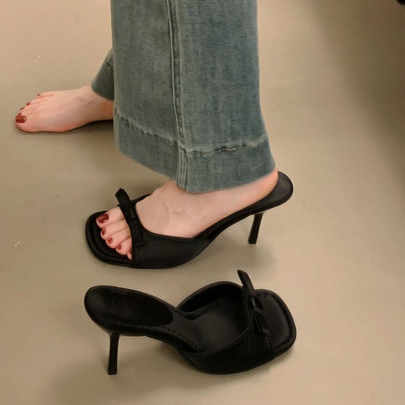 Fashion French Open-Toed Flip-Flops Women Summer Wear 2024 New Pink Temperament With Skirt Stiletto High-Heeled Sandals