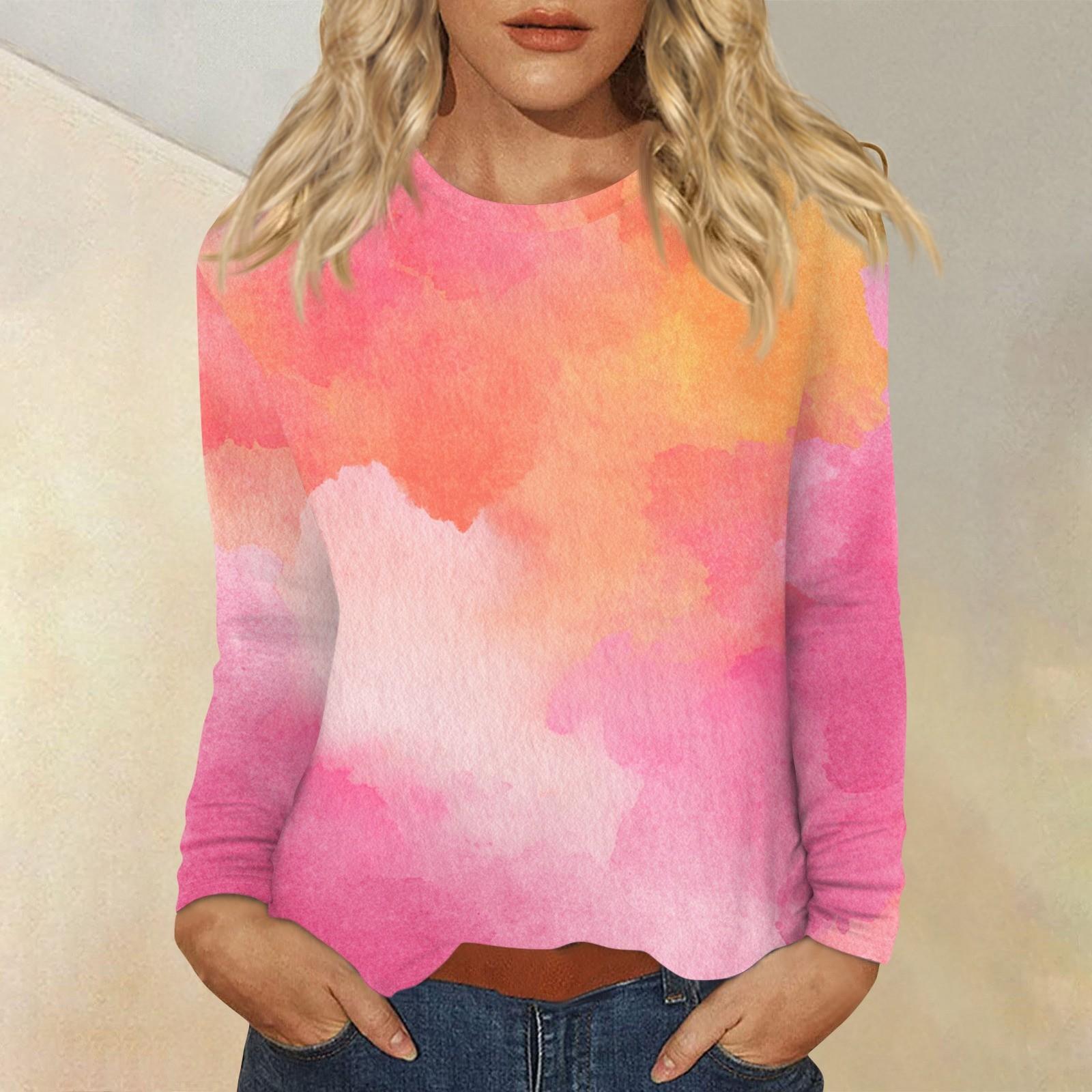 

Женский повседневный топ с длинным рукавом и принтом, с круглым вырезом XL розовый