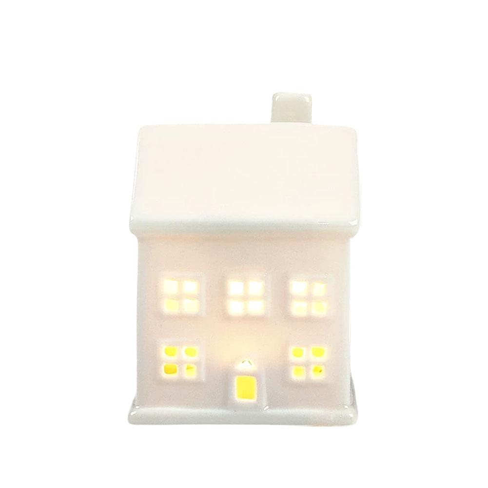 Mini White Glazed Ceramic LED Luminous Hollow House Christmas Decoration Creative Desktop Craft Home Decor