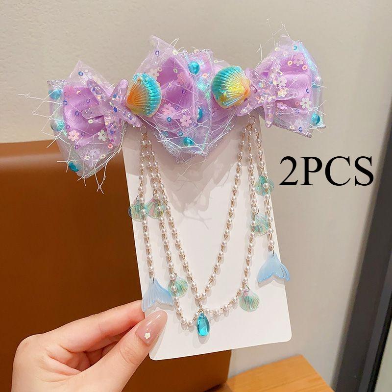1/2PCS. Girls' Mermaid Hair Accessories: Dreamy Forehead Chains, Princess Tassel Clips & Shell Ear Cuffs,  Adorable  Ornaments