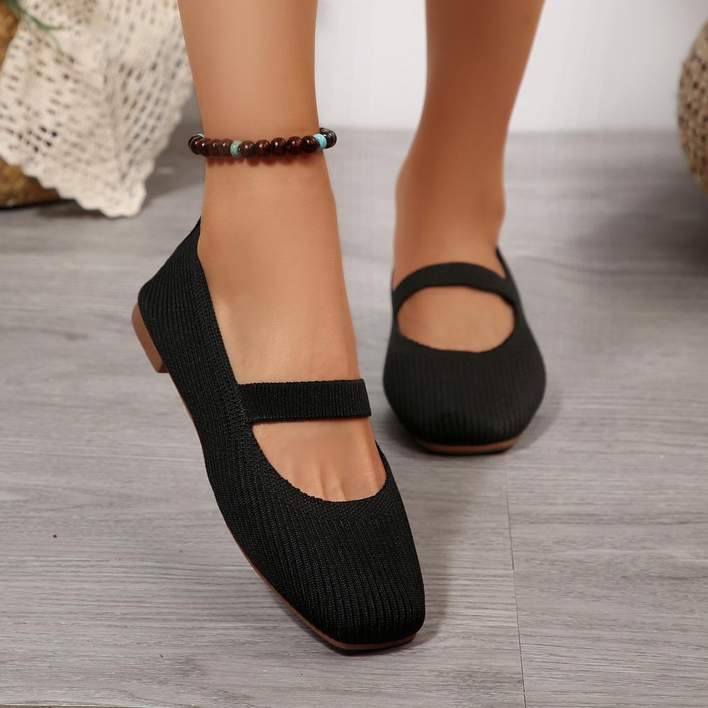 Damen Casual Gestrickte Ballerinas Schuhe Bequemer Anti-Rutsch-Riemen Loafer Mary Jane Leichte Tägliche Gehen Schuhe
