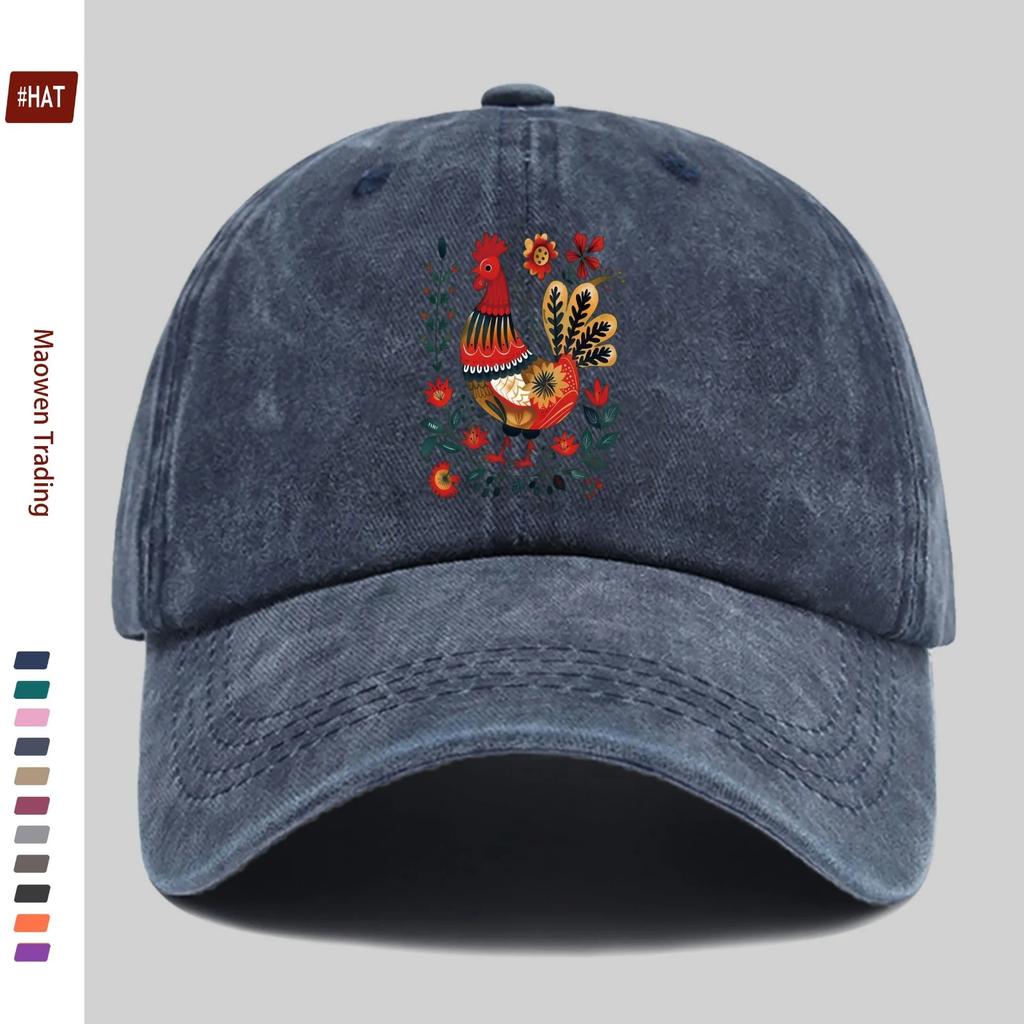 pc Chicken Print Baseball Cap Country Style Floral And Chicken Pattern Sun Hat Comfortable Lightweight Papa Cap Truck Driver