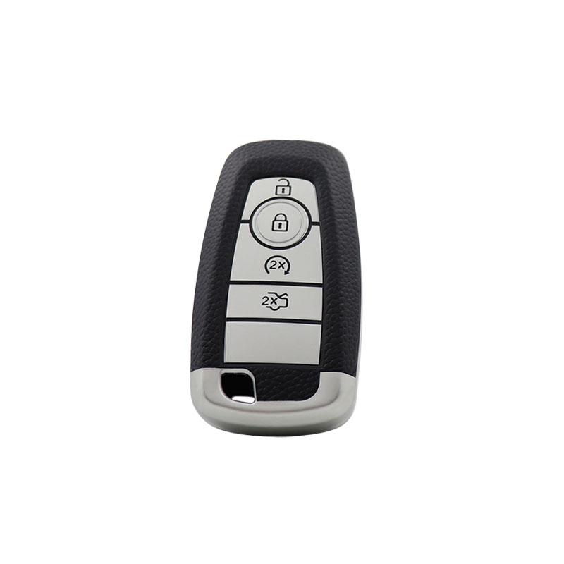 

TPU Leather Car Remote Key Cover Case Shell Key Fob for Focus Edge Explorer Mondeo Trurus Mustang Ranger Protector Holder silver