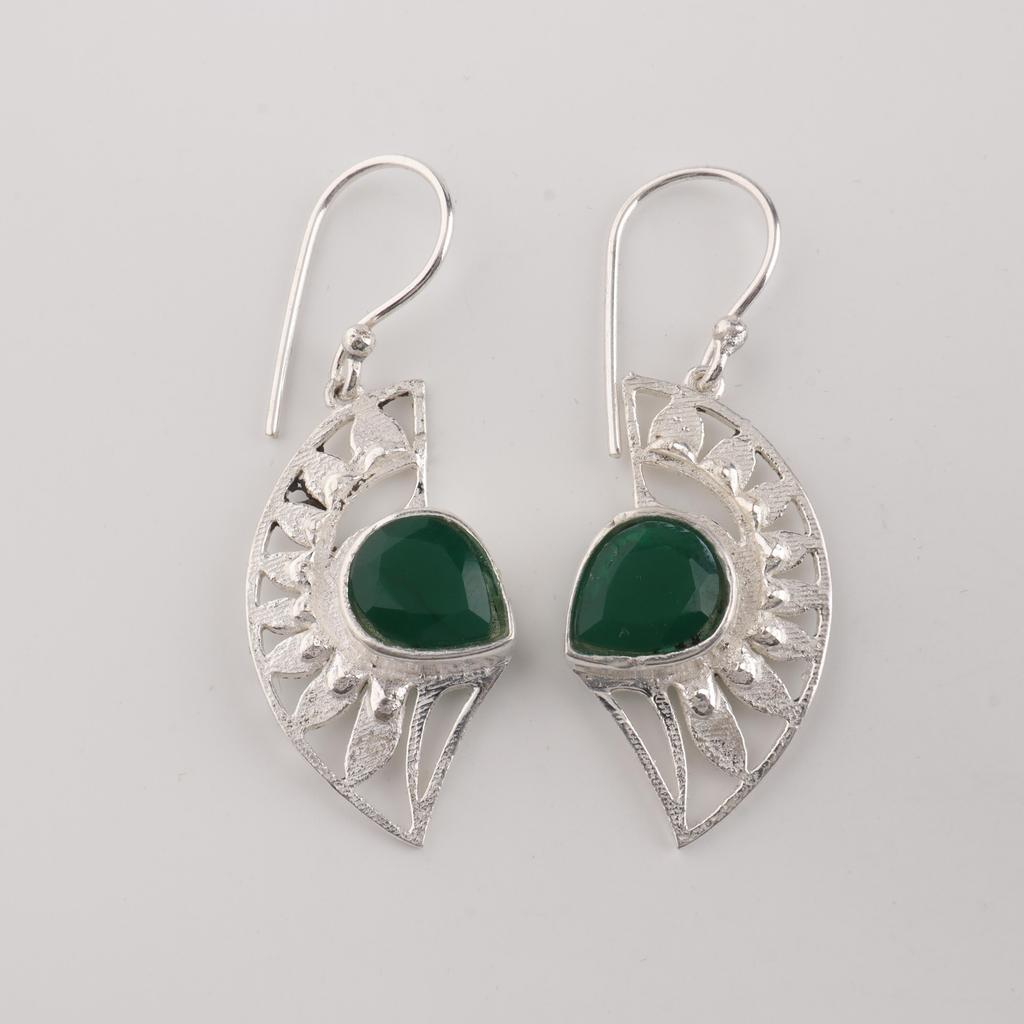 Green Onyx Gemstone 925 Sterling Silver Handmade Jewelry Earring 1.5" Gift For Women CE-26-19