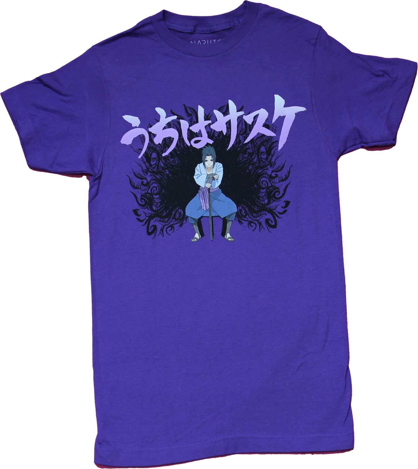 Naruto Shippuden New Adult T-Shirt - Sasuke Batttle Ready Under Kanji XXL