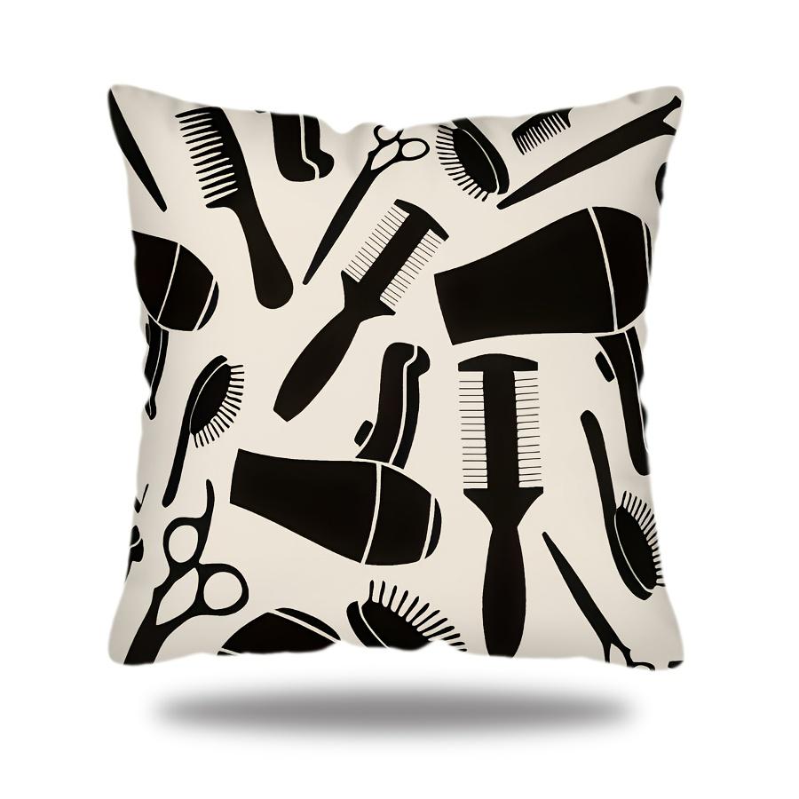 1pc Modern Barber Pole & Barber Chair Throw Pillow Cover Suitable for Living Room Sofa, Zippered Decorative Cushion Case 17.7x17.7"