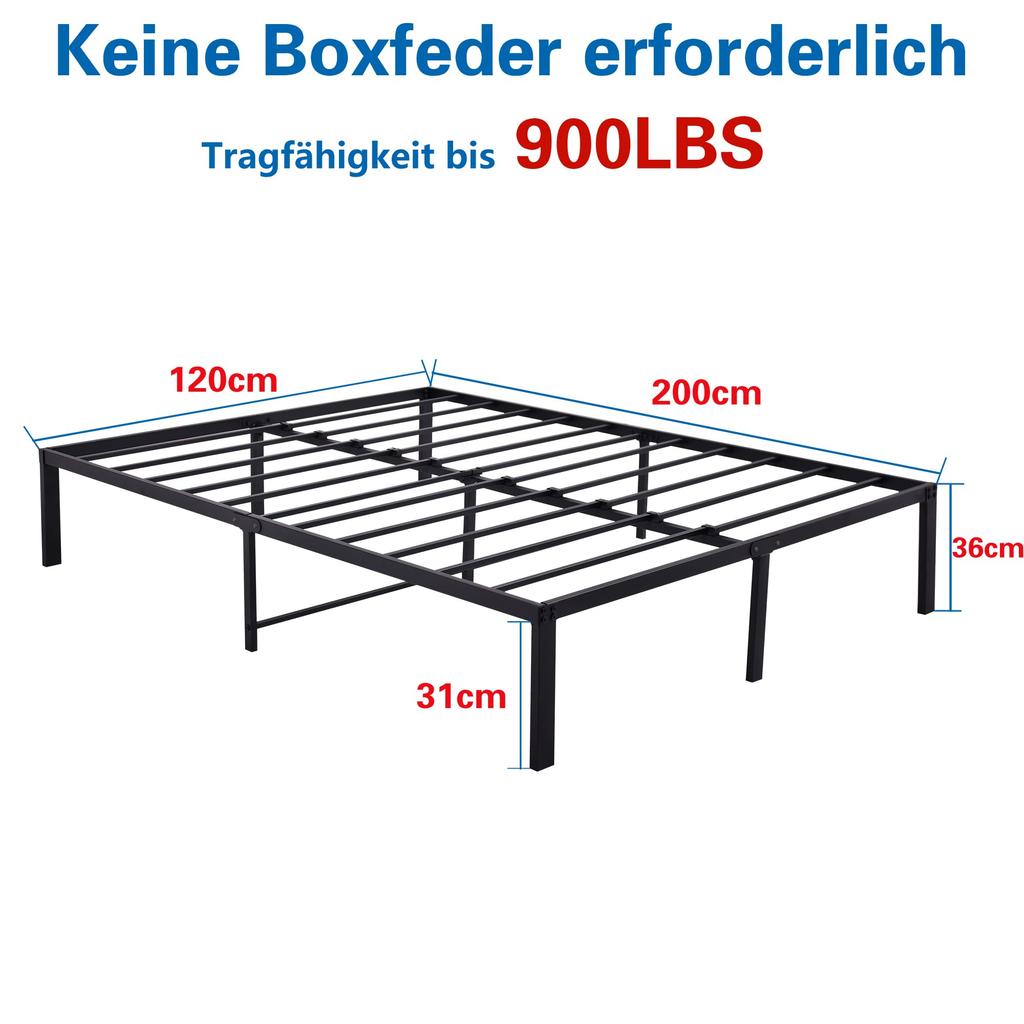 Bed Frame 120x200 Cm Metal, Sturdy Platform Bed with Headboard, Noiseless, Easy Assembly, No Box Spring Needed, Ideal for Couples & Guest Rooms