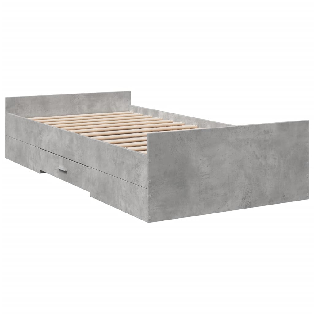 Bed Frame with Drawers Concrete Grey 75 x 190 cm Engineered Wood