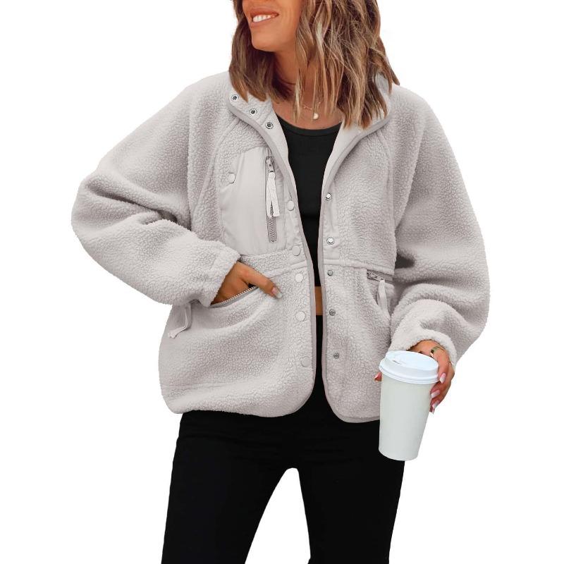 Button Down Fleece Jacket Women's Winter Warm Coat Casual Outwear Jacket Pockets Streetwear Outwear