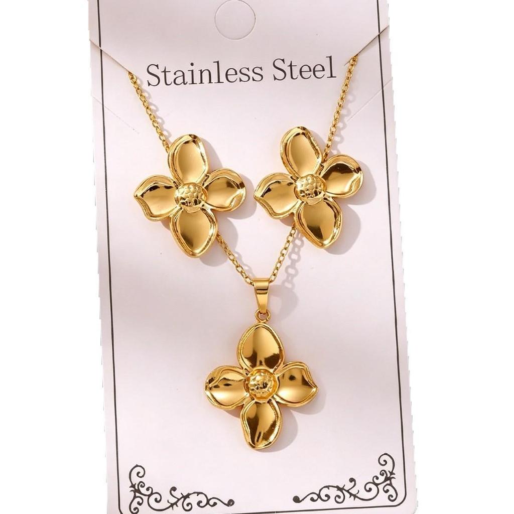 Gold Stainless Steel Necklace and Earrings: Chic, Versatile, and Luxurious.