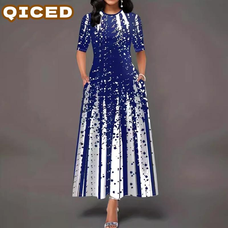 QICED Fashion Autumn Winter Long Sleeve V-Neck Casual Dresses Unique Design
