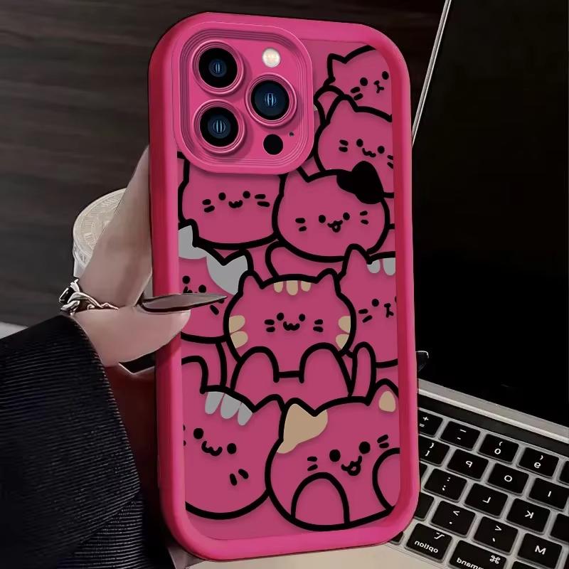 Cartoon Animal Cute Cat Phone Case For iPhone 17 Pro Max 16 15 Pro 14 13 Mini 12 11 XR XS 17Air 16 Plus Soft Silicone Cover