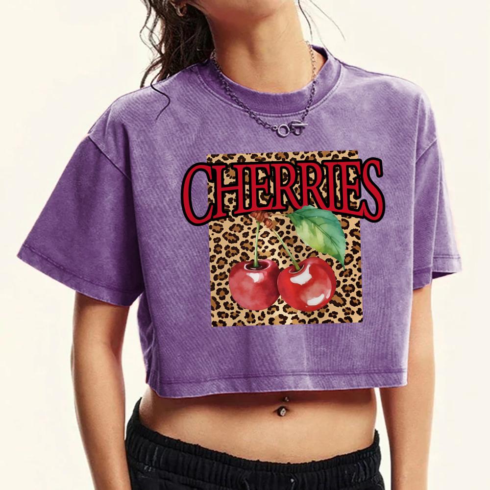 

Креативные женские футболки с принтом леопарда и вишен, модные футболки, летняя одежда, повседневный хлопковый приталенный топ XL