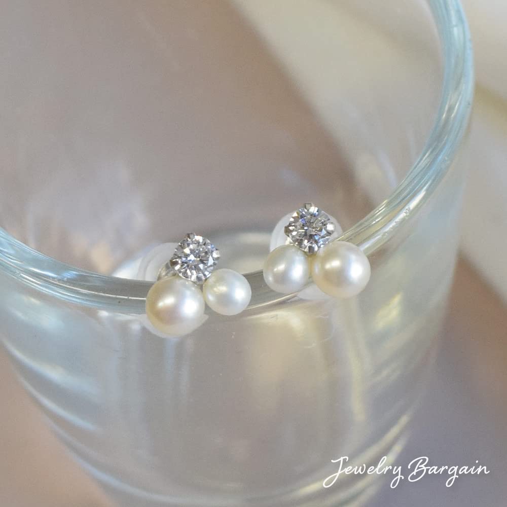 14k Akoya Pearl Cubic Zirconia Earrings 14k K14 White Gold Pearl June Birthstone Sa212 [Four-leaf Clover] Women's