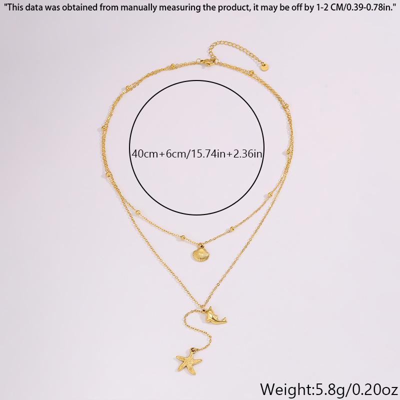 High-End Starfish Seashell Double-Layer Titanium Steel Necklace for Women