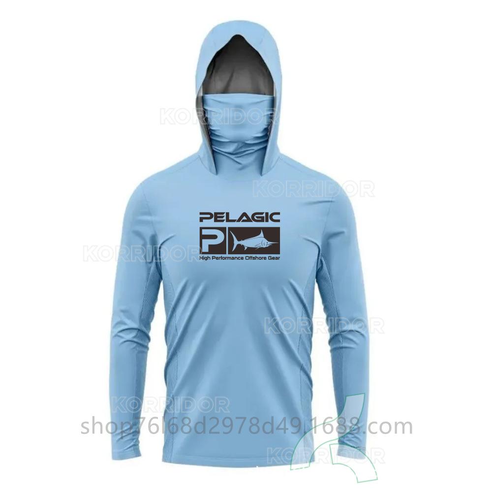 Pelagic Long Sleeve Fishing Suit Ice Silk Face Towel Hoodie Quick Drying Breathable Sunscreen Thin T-Shirt UPF50 +