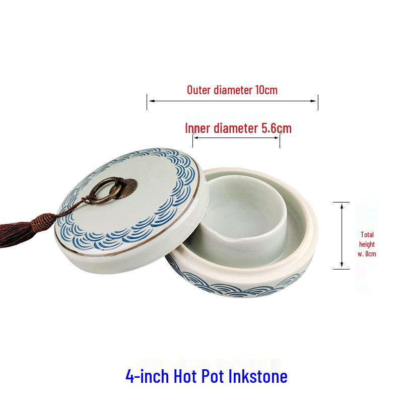 Multi-Purpose Inkwell Set: Includes Inkstone with Lid, Ink Stick, Brush Rest, Ink Sea, Ceramic Inkwell, Ink Box, and Ink Dish.