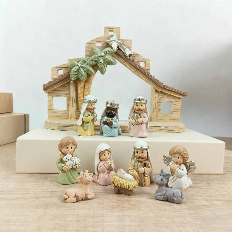 Weihnachts Krippenfiguren Heilige Familie Figur mit Esel Krippenfigur, Tischdekoration Religiöse Weihnachtsdekorationen