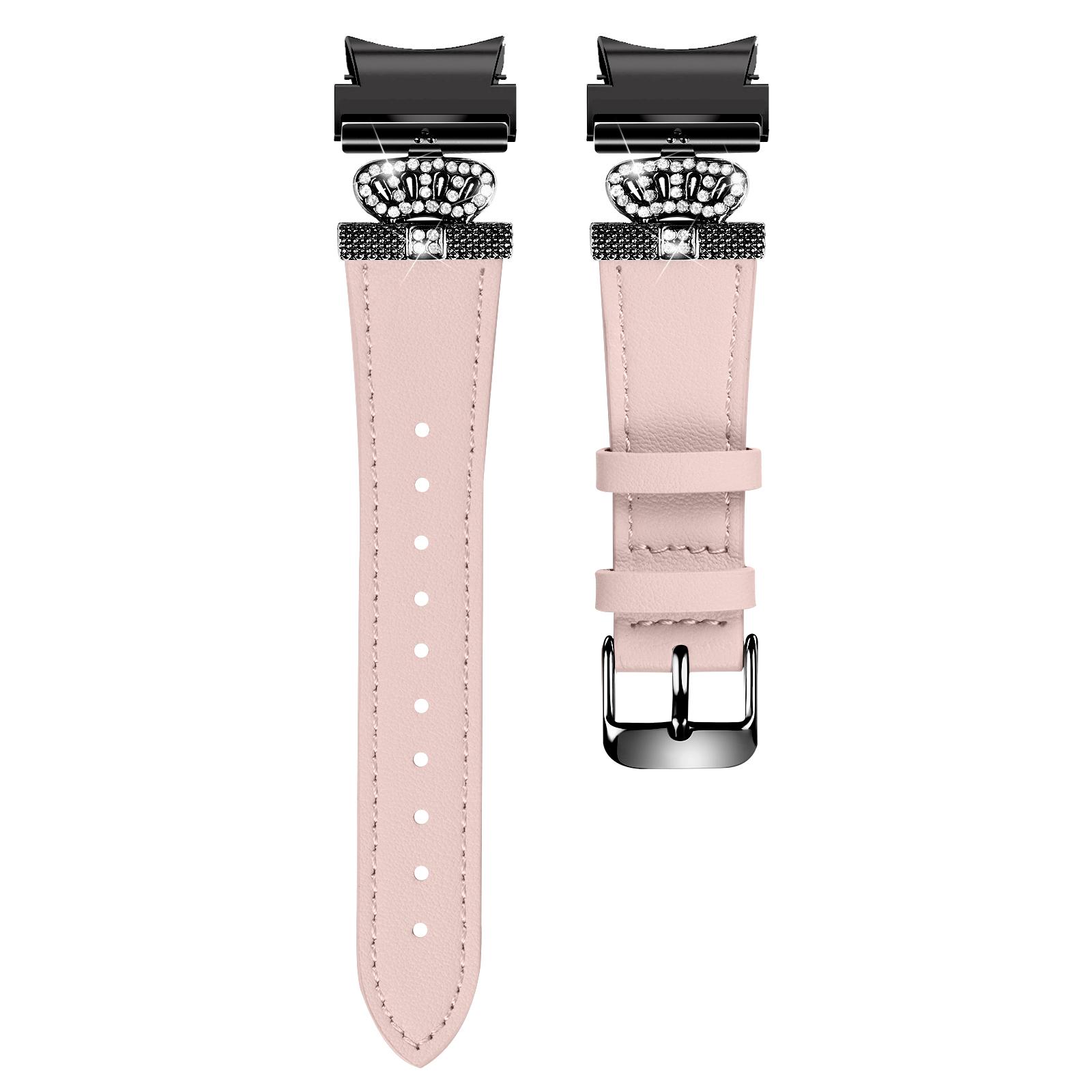 

For Samsung Galaxy Watch6 40mm/44mm/Watch6 Classic 43mm/47mm Watchband with Black Connector Genuine Cow Leather Strap Pink