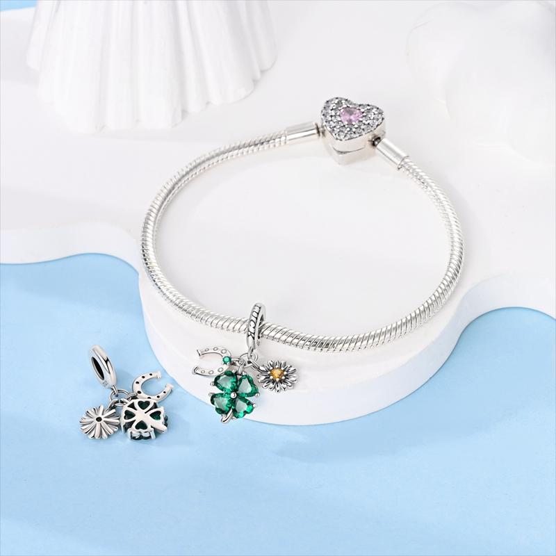 Charm Genuine Copper Green Lucky Pendants Four-Leaf Clover Bead Fits Bracelets Women Jewellery Do-It-Yourself Gifts Accessory