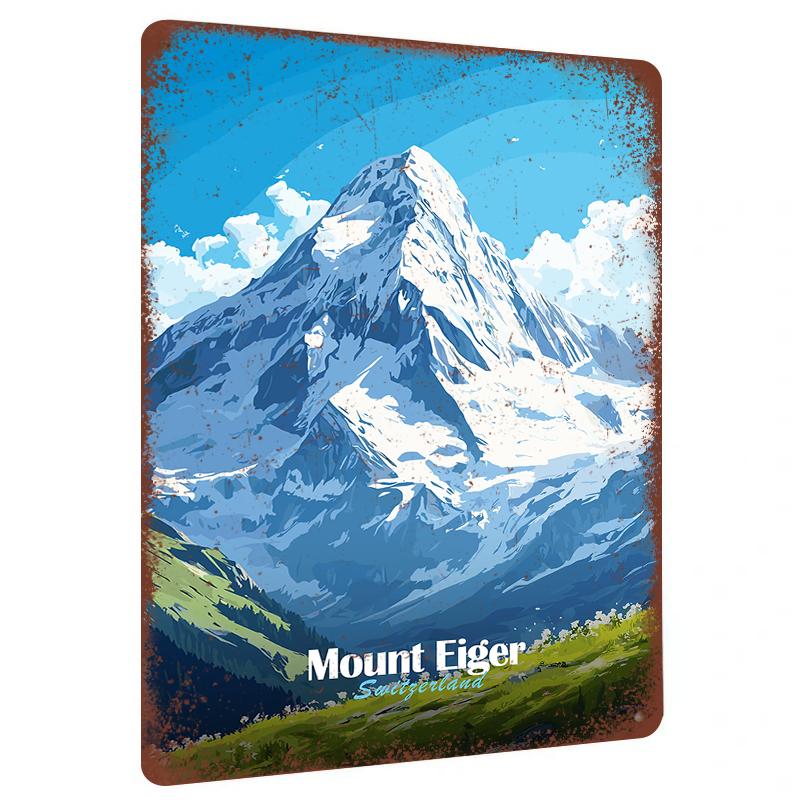 

Mount Eiger Switzerland Snow Mountain Landscape Iron Painting Home Wall Decor Metal Artwork for Living Room 20x30cm（7.8x11.8inch）