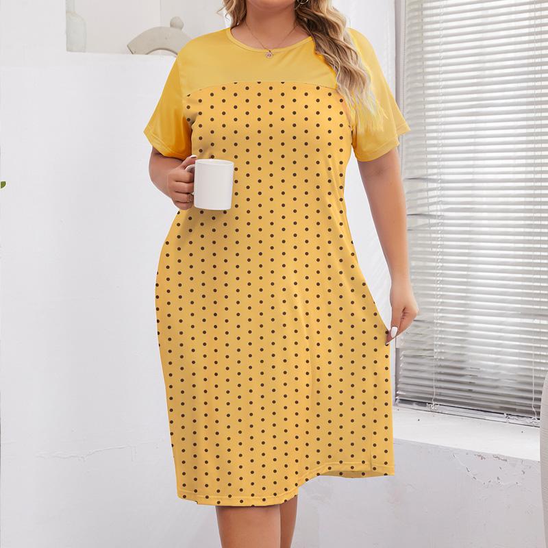 Mărime mare 5XL Rochie de noapte Dama Vară Imprimeu cu buline Cămăși de noapte cu mânecă scurtă Cămașă de noapte lungă Haine de casă Mărime mare Femei Cămașă de dormit