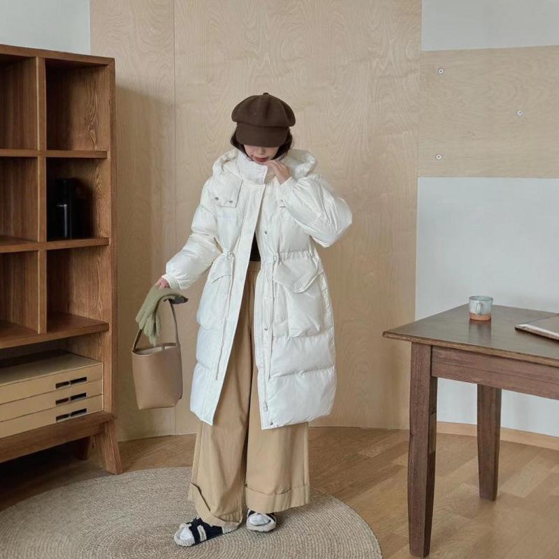 Gloves White Duck Down Jacket Women's 2024 Winter Over Knee Long Hooded Thickened White Duck Down Jacket Women's