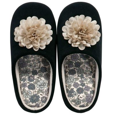 Senko Charlotte Floral Motif Memory Foam 63192 S.D.S Slippers, Approx. 24cm, Black, Sole,