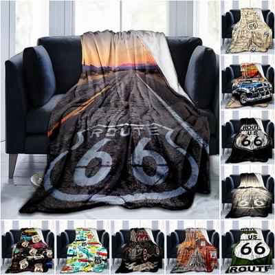 1PC Highway 66 Pattern Blanket, All Season Lightweight Home Office Outdoor Nap Multifunctional Blanket