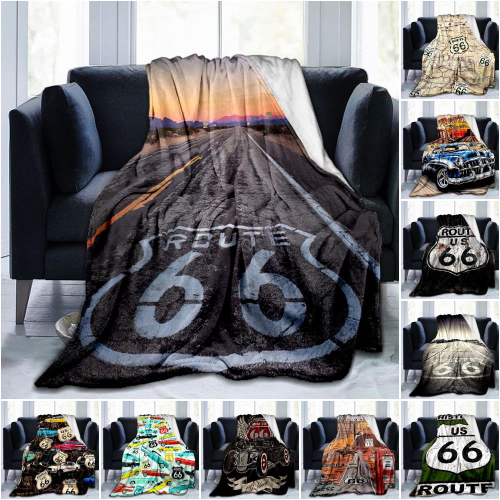 1Pz Coperta con motivo Highway 66, leggera per tutte le stagioni, per casa, ufficio, pisolino all'aperto, coperta multifunzionale