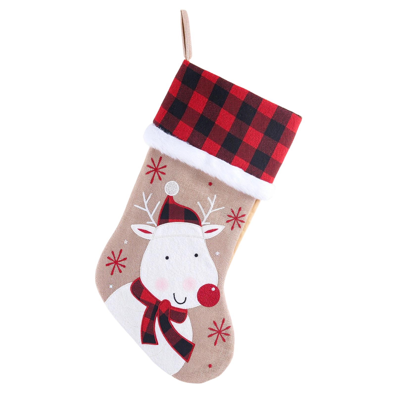 

Linen Christmas Socks Plaid Socks Snowman Deer Christmas Decorations Christmas Socks One Size