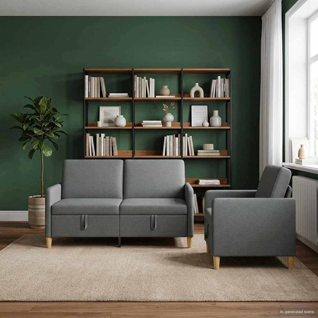 2 Piece Storage Sofa Set Dark Grey Polyester