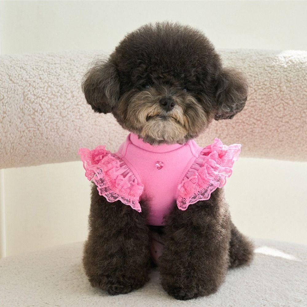 Lace Dog Clothes Flying Sleeve Cat Base Skirt Pet Supplies Cat T-shirt  Spring