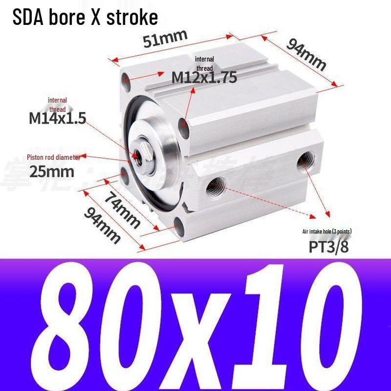 SDA Mini Pneumatic Cylinder, High Thrust, Thin Type, Bore Sizes 20/25/32/40/50