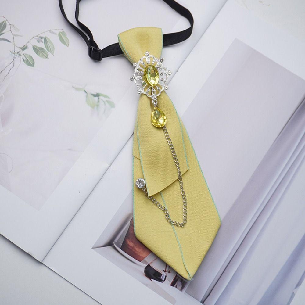 Clothing Decoration Crystal Bow Tie Choker Geometric Pre-tied Tie Long Necklace Metal Chain Brooch Students