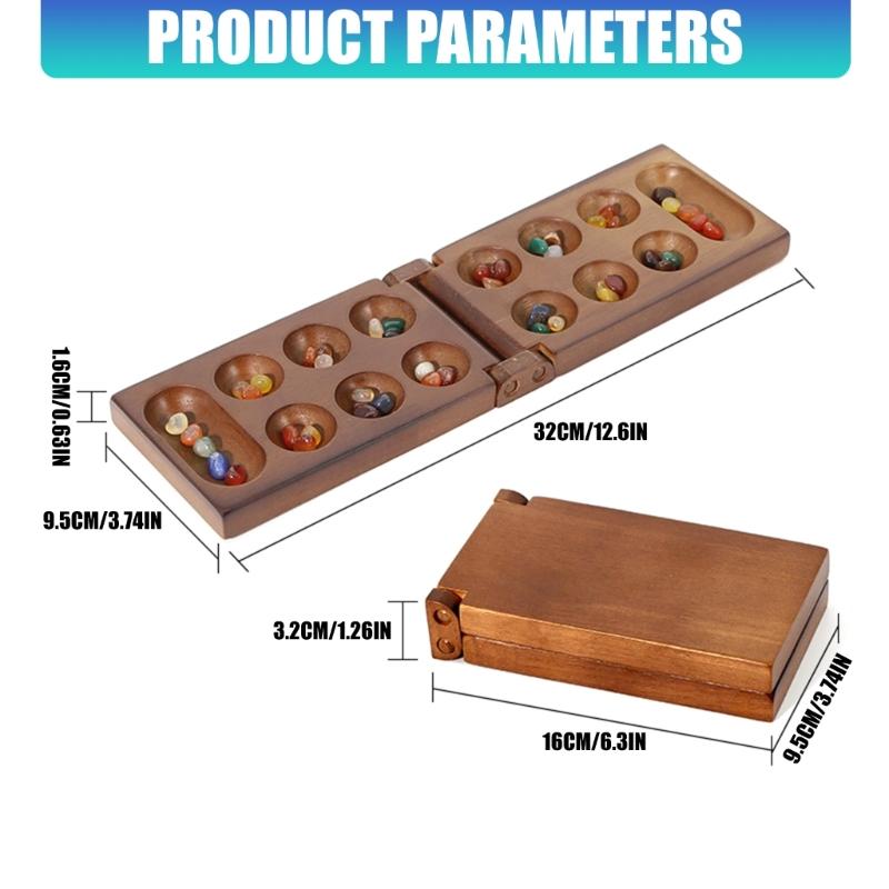 Portable Wood Chesses Game with Gemstones Pieces and Safe Storage Box Suitable for Kids Logics Training and Travel Use