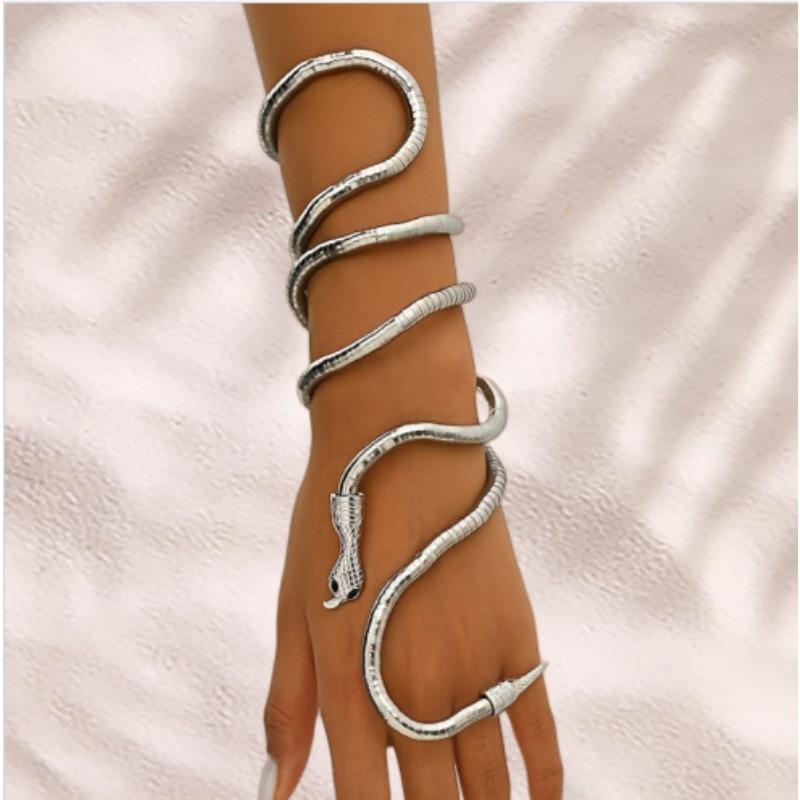 Многослойный регулируемый изгибающийся случайной формы открытый змеевидный преувеличенный женский браслет-ожерелье серебряный