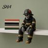 Firefighter Uniform Replica Skeleton Shelf Sitter Statue, Vintage Resin Figurine with Realistic Gear & Distressed Ornament Finish, Dark Industrial