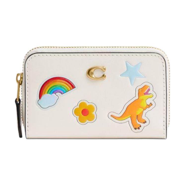 

Coach Essential Sticker Print Iconic Decoration Leather Card Case Small Women Card Case White CCD21-B4CAH White