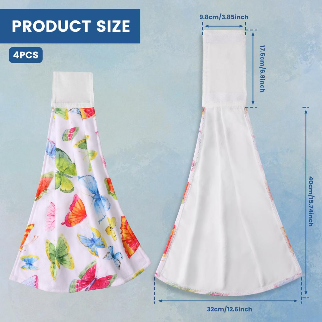 4Pcs Hanging Hand Towel Fiber Green Leaf Kitchens Towels with Hanging Loop Multi-role Fast Drying Hanging Tie for Home Toilet