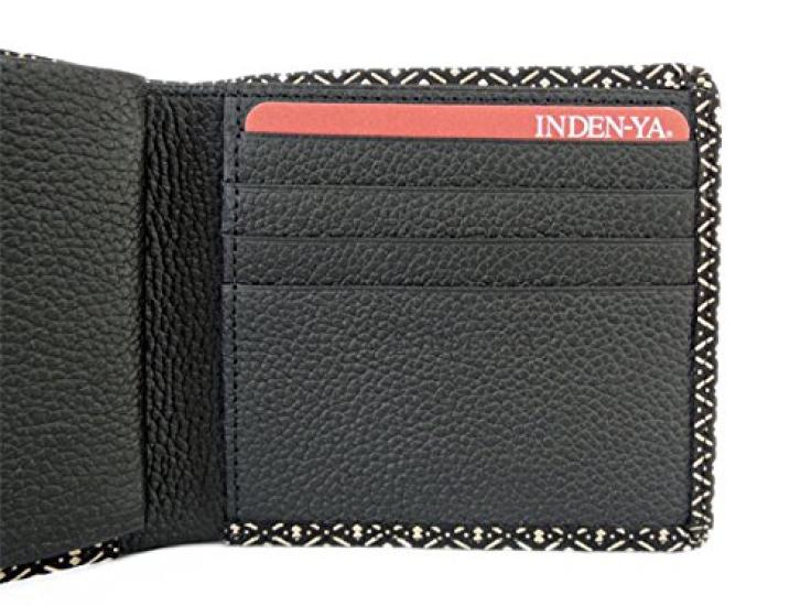 [Inden-ya] Inden Bifold Wallet 2003 Bill Compartment C Black Deerskin with White Lacquer Gourd Pattern