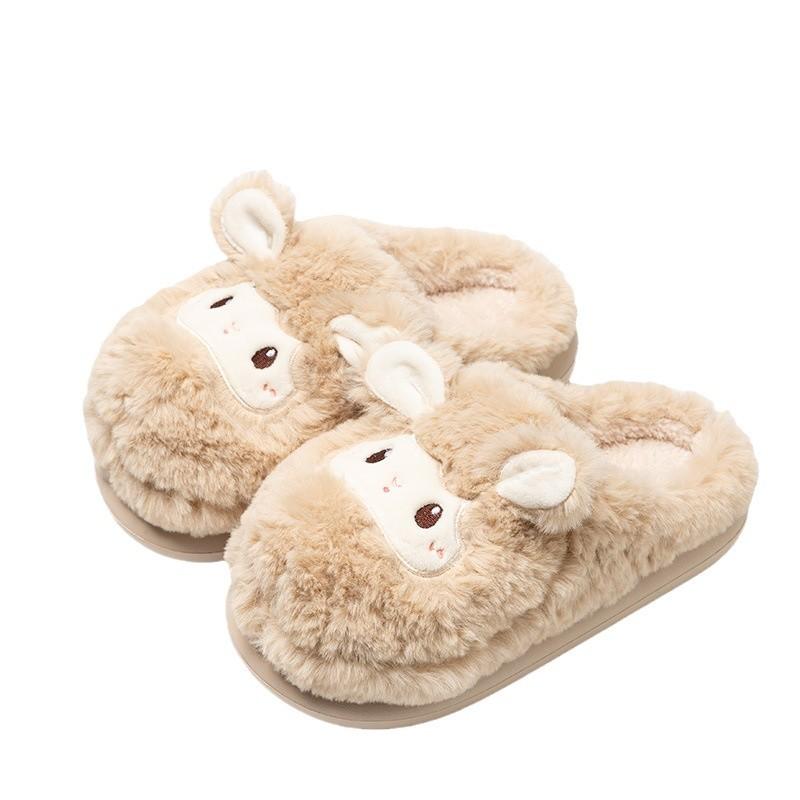Cotton slippers 2025 autumn and winter new cartoon cute little wool wool warm thick-soled non-slip home shoes