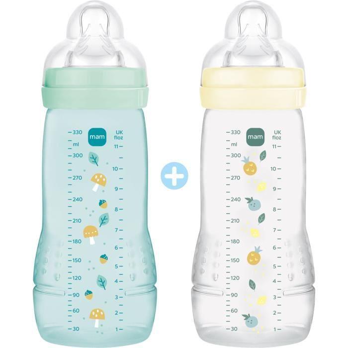 Lot de 2 Biberons - MAM BABY - Easy Active - +6 mois - 330 ml - Tétine débit X - Ice + Pearl